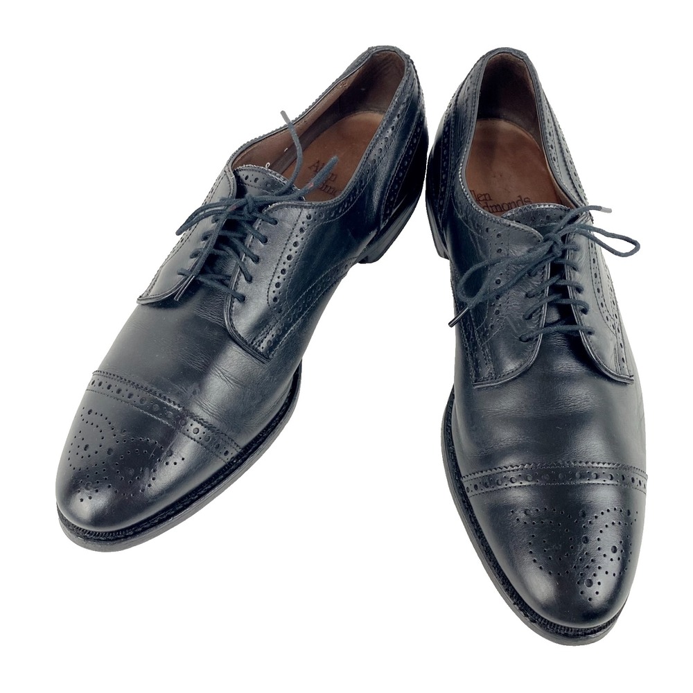 Allen Edmonds Leather Brogues Mens 10 A Black Sanford Cap Toe Derby Oxford Shoes